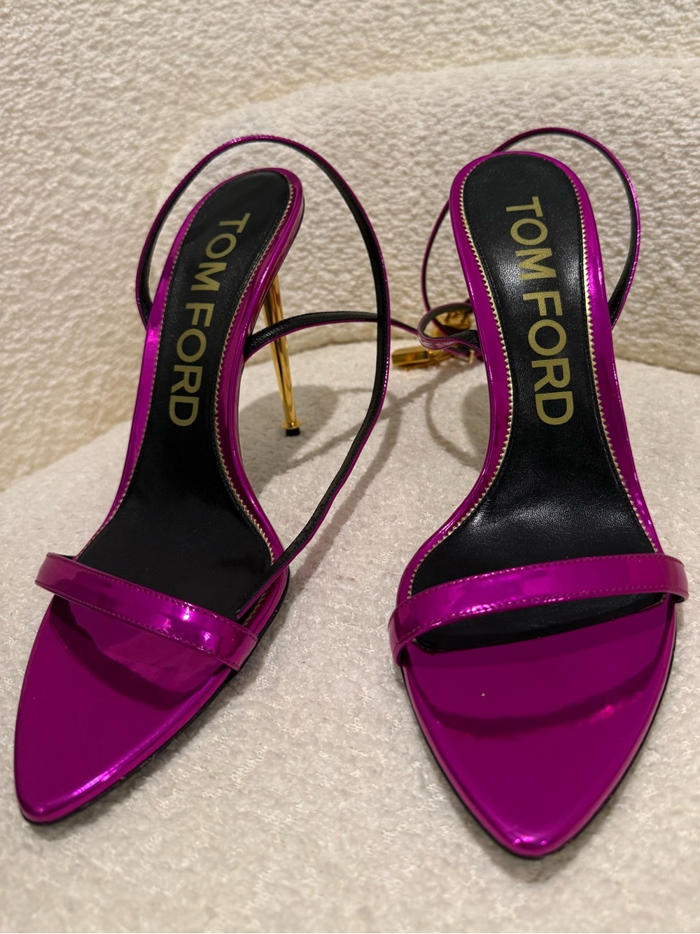 Tom Ford Metallic Fuchsia Pointed Slingback Stiletto Sandals